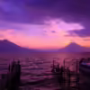 Sunset over volcanoes and Lake Atitlán in Panajachel, Guatemala